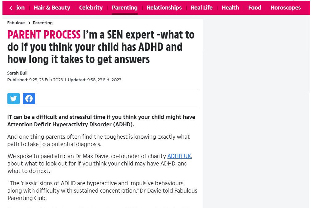 The Sun “I’m a SEN expert – what to do if you think your child has ADHD”