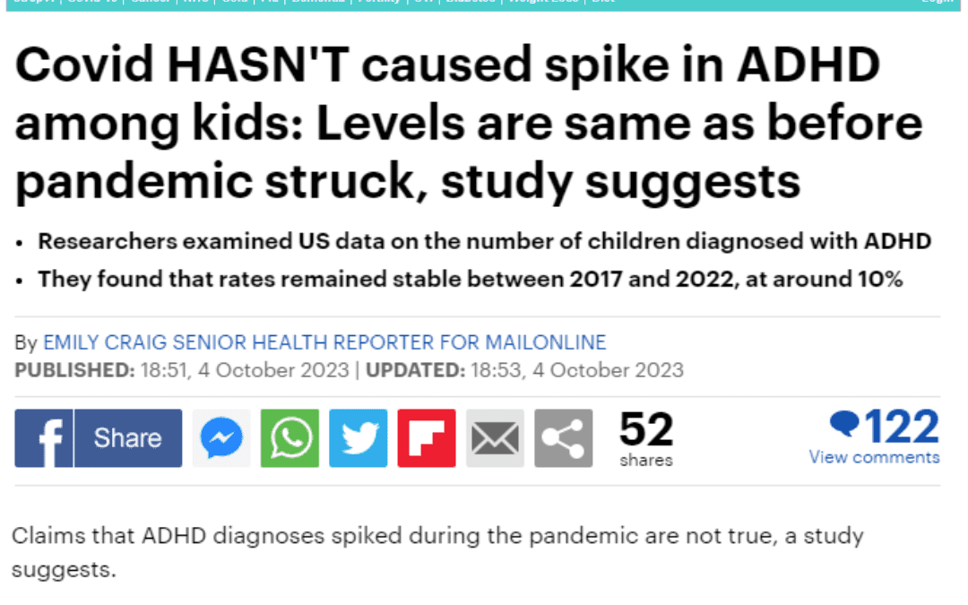 Daily Mail – Covid HASN’T caused spike in ADHD among kids: Levels are same as before pandemic struck, study suggests